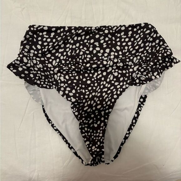 EUC ASOS DESIGN mix and match high waist frill bikini bottoms in black mono spot - Picture 1 of 2